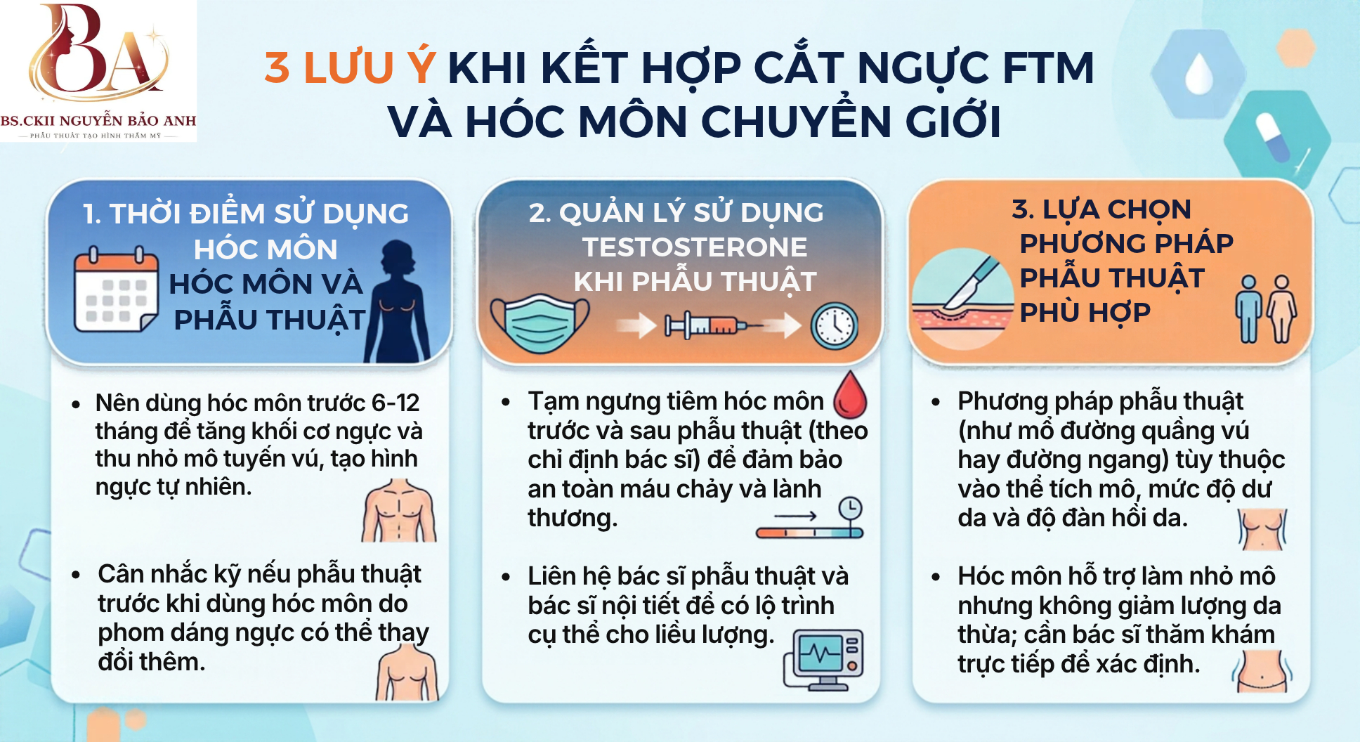 Lưu ý khi kết hợp sử dụng Hóc môn chuyển giới và phẫu thuật cắt ngực FTM - BS Bảo Anh
